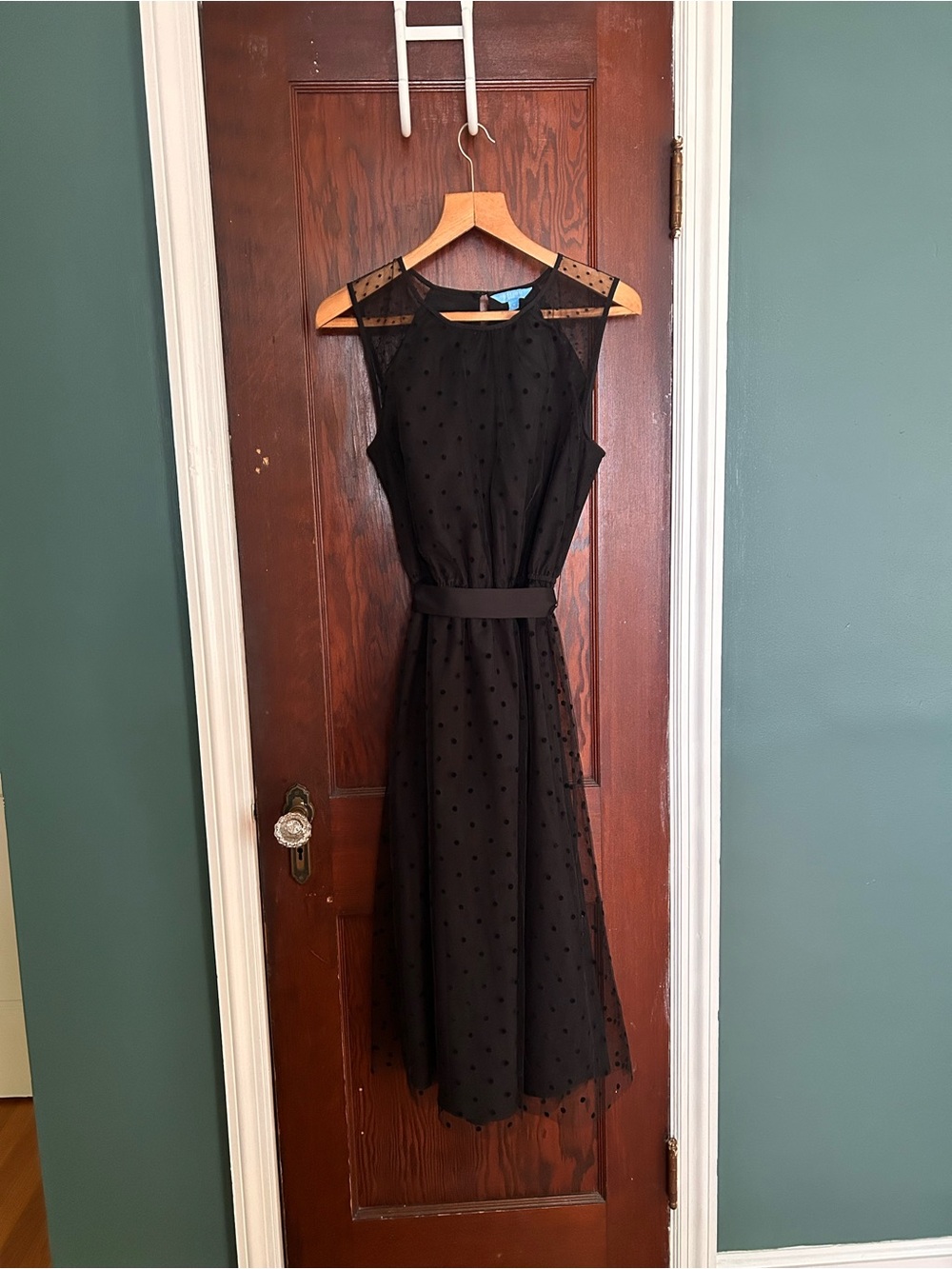 Draper James Black Sleeveless Polka Dot Midi Dress